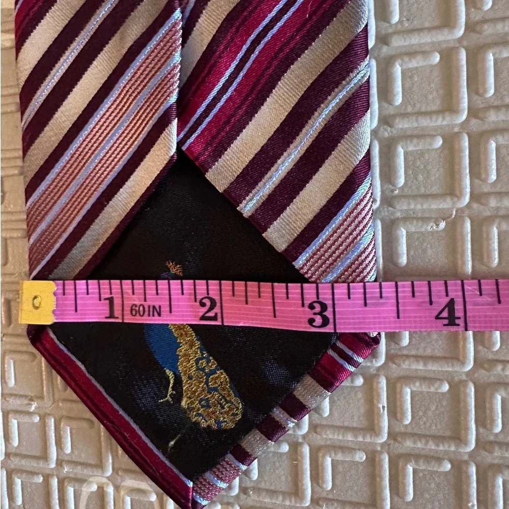 Dei Giovani Mens Silk Necktie Burgundy Grey Blue Striped Classic Formal Tie